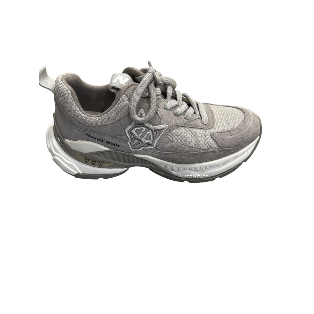 Naked Wolfe "Super" Grey Leather Textile Platform Sneakers Womens 8 EU 38 Chuky - Picture 3 of 6